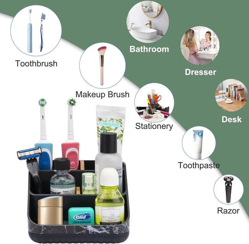 Chintu Toothbrush Holders for Bathroom Counter Organizer - 6 Slots Tooth Brushing Holder for Family Kids, Electric Toothbrush and Toothpaste Holder for Vanity Countertop Storage Black Marble - Image 4